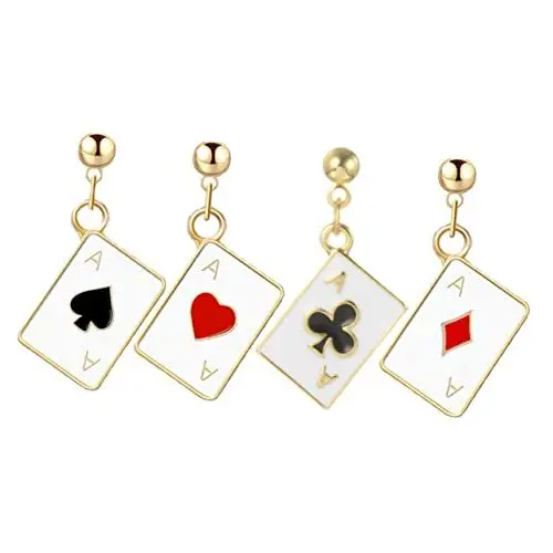 Produktbild: 2 Paar Poker-Ohrringe Ohrstecker Schmuck Damen Accessoires Schmuck Poker-Ohr-Schmuck Damenohrringe kolczyki damskie spielkarten ohrringe Ohrschmuck Mädchen Ohrstecker Legierung TENDYCOCO