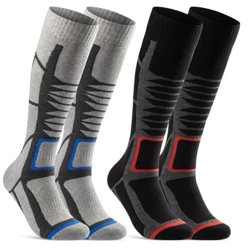 Produktbild: 2 Paar Skisocken Herren & Damen Ski Kniestrümpfe 34175 WP (Schwarz Grau 39-42)