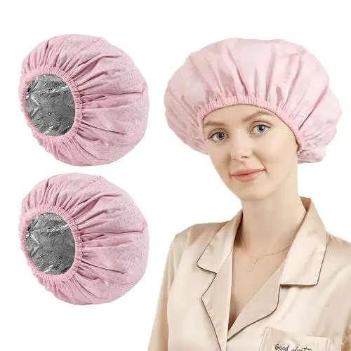 Produktbild: 2 Pack Deep Conditioning Hair Cap,Hair Cap for Oil Treatment,Duschhaube damen wasserdicht,Haarhaube Färben,Shower Cap and Heat Cap Two Uses (Rosa gitter)