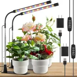 Produktbild: 2 Pack Growlampe für Zimmerpflanzen, Vollspektrum Pflanzenlicht mit Sockel, Pflanzenlampe Auto ON/Off 3/9/12H Timer, 10 dimmbare Stufen für kleine Zimmerpflanzen
