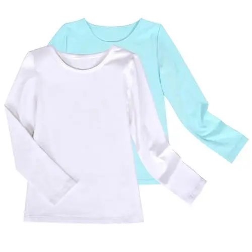 Produktbild: 2 Pack Mädchen Top- T-Shirt Basic Langarm Baumwolle Beiläufig Schuluniform Gr. 128-134,Weiß Blau,128-134