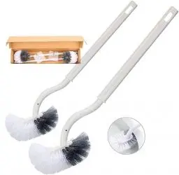 Produktbild: 2 Pack Toilettenbürste, Klobürste mit randreiniger, Upgrade WC Bürste, Klobürste gebogen, Langer Stiel, Kunststoff-Toilettenbürstenset mit Starken Borsten für Tiefenreinigung