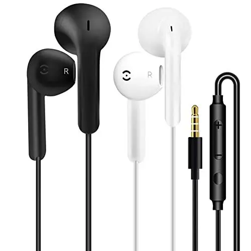 Produktbild: 2 Pack kopfhörer In Ear Kopfhörer mit Kabel Ohrhörer mit Mikrofon und Lautstärkeregler Headset mit 3.5mm Klinkenstecker Kopfhörern für iPhone Samsung Huawei Android Smartphone Laptop MP3 Players