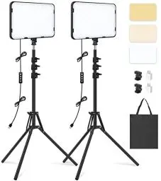 Produktbild: 2 Packen LED Videolicht mit 63'' Stativständer, Obeamiu 2500-8500K Dimmbare Licht Fotografie Studiobeleuchtung für Video Filmaufnahmen/Sammlung Porträt/Live Streaming/YouTube Podcast, USB-Ladegerät