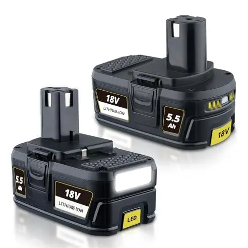 Produktbild: 2 Packs 5.5Ah P108 18V Ersatzakkus für Ryobi 18V Akkus Li-Ion mit LED-Anzeigen, für Ryobi Werkzeugen Akku P108 RB18L15 RB18L50 für Ryobi Akku (PDstation)