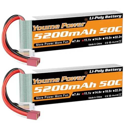Produktbild: 2 Packungen 11,1 V Lipo Batterie 5200 mAh, 3 S Lipo Batterie 50C mit Deans T Stecker für RC Auto/LKW, Boot, Drone, Buggy, Truggy, RC Hubschrauber, RC Flugzeug, UAV, FPV (kurz)