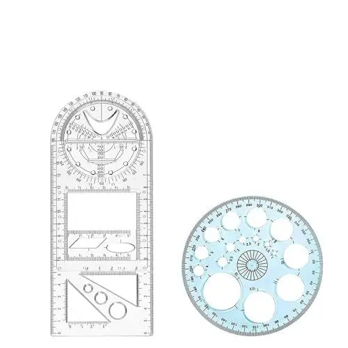 Produktbild: 2 Pcs Multifunktionales geometrisches Lineal, 360-Grad-Winkelmesser, Mathematik, Zeichnungslineal, geometrisches Zeichnen, Schablone, Messwerkzeug für Studenten, Schule, Bürobedarf