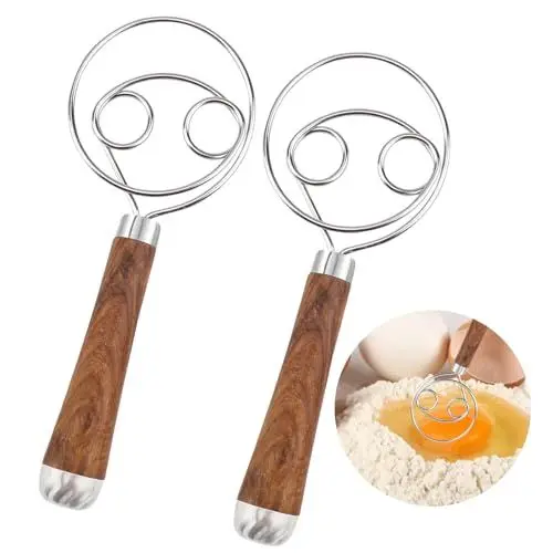 Produktbild: 2 Piezas Dänischer Schneebesen, Dänischer Teigbesen Teigmischer für Luftige Teige Holländischer Stil für Brot Teig Kuchen Gebäck und Mehr mit Ergonomischem Griff aus Buchenholz und 304 Edelstahldraht