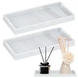 Produktbild: 2 STK Badezimmer Tablett, Schmuck Tablett, Deko Tablett Dekotablett Badezimmertablett, Truktur Marmorplatte, Silikon Schmucktablett für Schminktisch Vanity Kosmetisch Kerzen Handtuch Organizer, Weiß