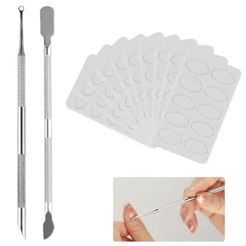Produktbild: 2 STK Doppelkopf Nagelhautschieber Edelstahl Cuticle Pusher, Profi Nagelschieber, Nagelhautentferner, Nagelhautschneider Werkzeug, Cuticle Remover Maniküre Set, mit 10 Selbstklebend Schleifpapier