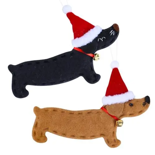 Produktbild: 2 STK Weihnachtsbaumanhänger Dackel Stoff Weihnachtsbaum Tannenbaumschmuck Weihnachten Geschenke Christbaumschmuck Kleine Weihnachtsanhänger Weihnachtsdeko Tannenbaum Anhänger Deko