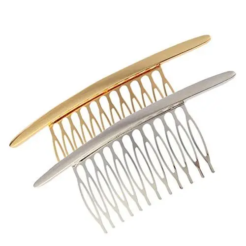 Produktbild: 2 STÜCKE Gebogene Legierung Haar Seite Kämme Haarspange Kämme Französisch Haar Twist Insert Grips Haarspangen Haarschmuck Styling-Tool Haar Dekoration für Frauen Mädchen (Silber + Gold)