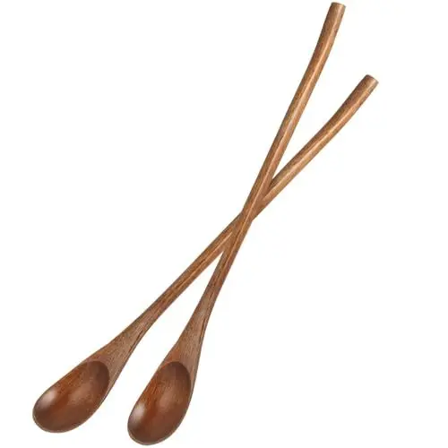 Produktbild: 2 STÜCKE Langen Griff Kaffeelöffel Japanischen Stil Rühren Holzlöffel Retro Honig Löffel Nanmu Kleinen Löffel
