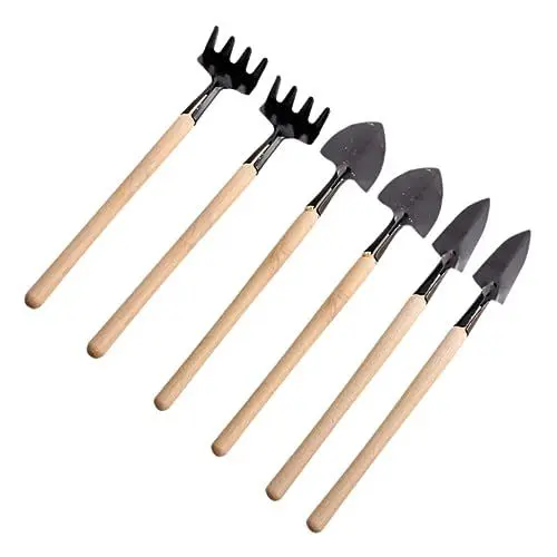 Produktbild: 2 Sätze Mini-werkzeugschaufel Mini-Schaufel Gartenschaufel Garten-pflanzschaufel Spatenschaufel Gartenkellenrechen Garten Handgabel Saftige Werkzeuge Sukkulenten Holz Veranstalter