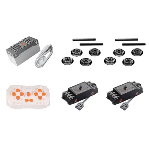 Produktbild: 2 Sätze Zugmotoren und Zubehör, EIN Lithium-Akku (kein Batteriegehäuse, Daher Keine zusätzlichen Batterien erforderlich), Fernbedienung, alle Teile kompatibel mit Technik-Zug und Lego.