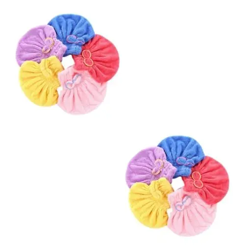 Produktbild: minkissy 2 Sets 5-teiliger Haartrocknungs-turban Mit Verdickender Schleife Doppelseitiger Flauschiger Korallenhut Schnelle Absorption Für Den Täglichen Gebrauch