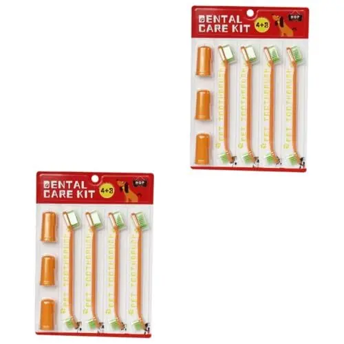 Produktbild: 2 Sätze haustier zahnbürste Kätzchen Zubehör Haustierzahnreinigung Reinigungssets hundepflege hunde pflege Professionelle Katzenzahnbürste tragbare Fingerzahnbürste pp Orange BESPORTBLE