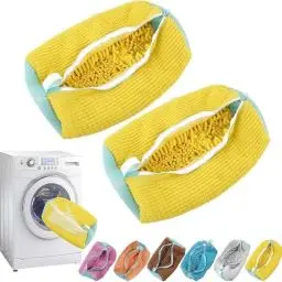Produktbild: 2 Schuhwaschbeutel Waschmaschine Schuhbeutel Wäschesack Waschbeutel Schuhe Sneaker Multi Schutz Wäschenetz Selbstreinigende Schuhe Dicker Wäschesack Erhöhte Reibung(Yellow)