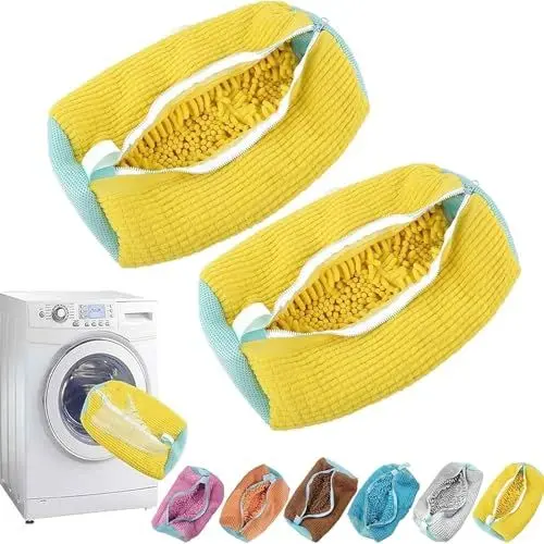 Produktbild: 2 Schuhwaschbeutel Waschmaschine Schuhbeutel Wäschesack Waschbeutel Schuhe Sneaker Multi Schutz Wäschenetz Selbstreinigende Schuhe Dicker Wäschesack Erhöhte Reibung(Yellow)