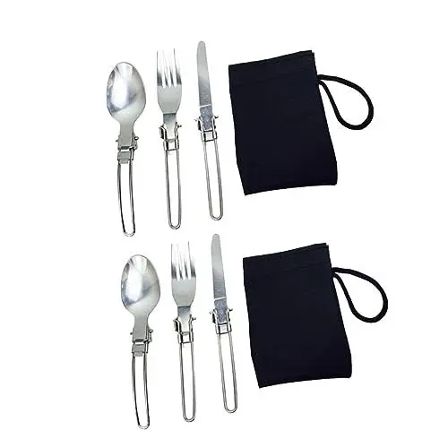 Produktbild: MUSISALY 2-set Klappbesteck Löffel Edelstahl Outdoor Ware Sets Für Utensil Set