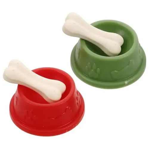 Produktbild: 2 Sets Miniatur Hundeschüssel mit Knochen, Puppenhaus Haustierzubehör, Kunststoff Hundefutternapf für Kinder, Spielzeug Hundezubehör