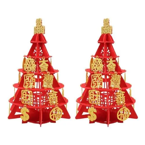 Produktbild: 2 Sets Rotes Geldbaum-Arrangement für das Frühlingsfest für Kreative Glücksgeld-Dekorationen, Vliesstoff, Frühlingsverzierte Verzierungen, Stoffornamente, Baumständer