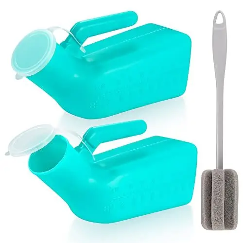 Produktbild: 2 Stk 1000 ml Urinflaschen für Männer, tragbare Herren Urinalflasche Bettflasche für männliche, Urinauffangflasche mit Schraubdeckel für Reisen, Notfall, Bett, Camping, mit 1 x Reinigungsbürste