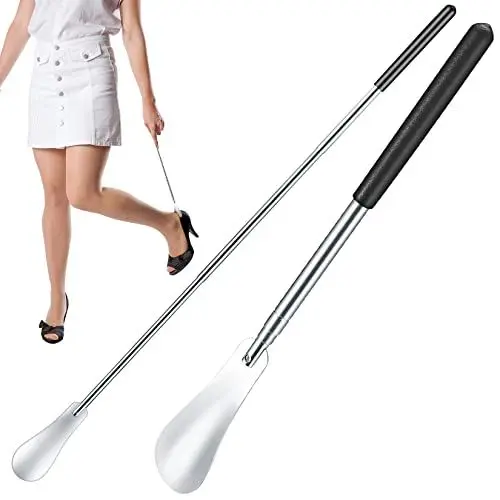 Produktbild: 2 Stk Ausziehbarer Schuhlöffel, Lang Schuhanzieher edelstahl, Teleskopisch 31 cm~65cm Schuhanzieher ausziehbarer Metall für Herren, Damen, Kinder, Senioren Schuhanzieher