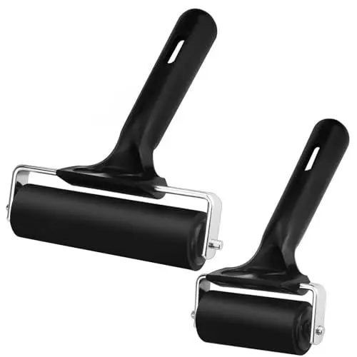 Produktbild: 2 Stk Gummiwalzen, Gummiroller Farbwalze,Brayer Roller, Linoldruck 6cm/10cm Malerwalze Gummi Andrückroller, Schwarz Linolfarbwalze Walzen mit Griff für Tintenfarbblock Blockdruck Stempeln Drucken
