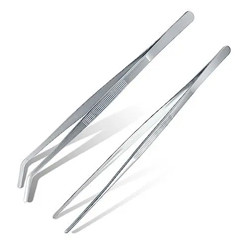 Produktbild: 2 Stk Küchenpinzette, 30cm Kochpinzette, Grillpinzette Edelstahl, Gebogene Pinzette, Bratzange Fleischzange, Fleischpinzette zum Grillen, Backen, Servieren, Küchenzangen, Küchenwerkzeuge