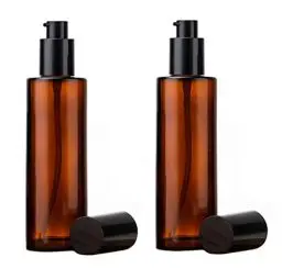 Produktbild: 2 Stück 120 ml bernsteinfarbene Glas-Reiseflaschen, auslaufsichere Pumpflaschen, Lotionspender, Flasche, Glas, Seifenspender, Creme-Lotion, Shampoo