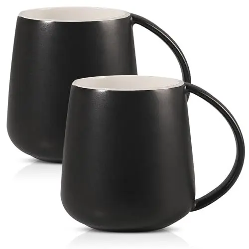 Produktbild: 2 Stück 380Ml Keramik Kaffeetassen, Große Teetasse für Büro und Zuhause, Große Milchkaffeetasse für Zuhause, BüRo, MäNner Und Frauen (Schwarz) Exquisite Coffee Mug Breakfast