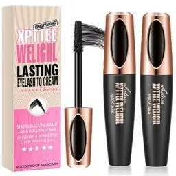 Produktbild: 2 Stück 4D-Wimperntusche, schwarze wasserfeste Wimperntusche für Volumen und Länge, langlebig, verlängernde Wimperntusche, keine verschmierende Maskara, den ganzen Tag über exquisit voll