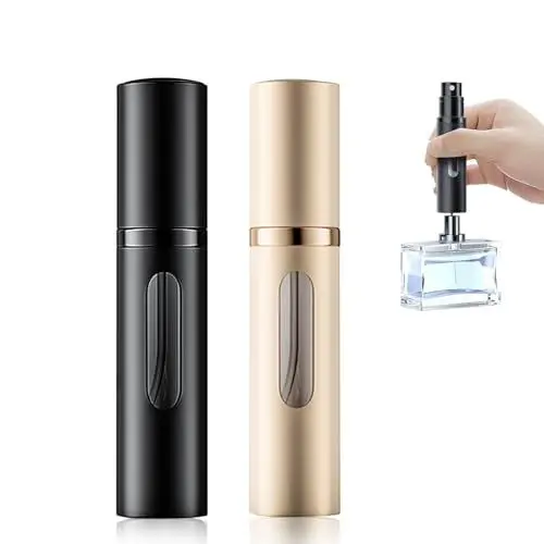 Produktbild: xiaowanwan 2 Stück 5ml Parfümzerstäuber Nachfüllbar,Parfüm Zerstäuber für Unterwegs,Mini Parfümflasche Leer,Parfüm Sprühflasche Glas,Taschenzerstäuber Parfum (5ml(Schwarz+Champagnergold))