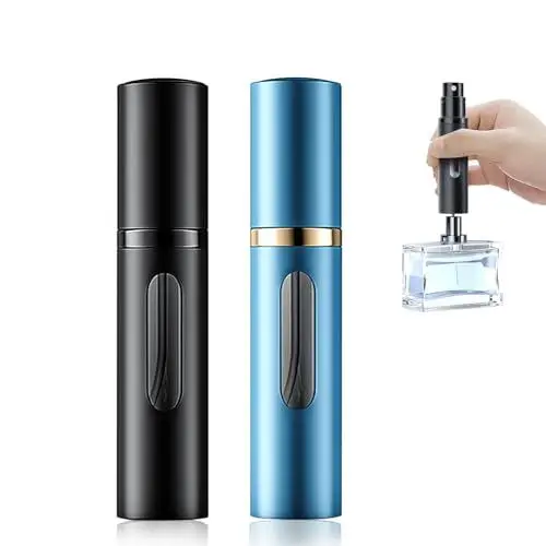 Produktbild: xiaowanwan 2 Stück 5ml Parfümzerstäuber Nachfüllbar,Parfüm Zerstäuber für Unterwegs,Mini Parfümflasche Leer,Parfüm Sprühflasche Glas,Taschenzerstäuber Parfum (5ml(Schwarz+Blau))