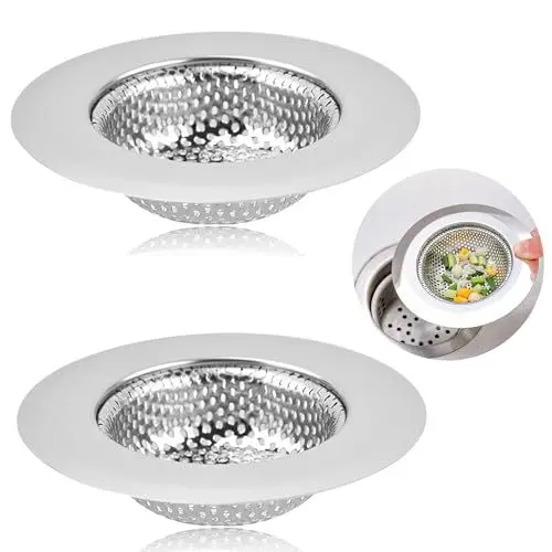 Produktbild: 2 Stück Abflusssieb Sieb für Spülbecken Edelstahl Abflusssieb Küchenspüle, Spülbecken Sieb Verstopfungsschutz Küche Abfluss Spüle für Spülbecken und Haarfänger (9 * 4.5 * 2cm)