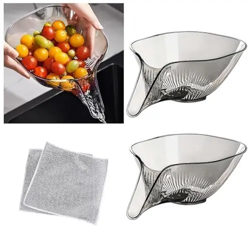 Produktbild: 2 Stück Abtropfkorb,Multifunktionaler Abtropfkorb Trichter, Abtropfschale aus Kunststoff,Drainage Basket Funnel,Lebensmittel Abtropfkorb Spüle zum Waschen von Lebensmitteln,Gemüse,Obst