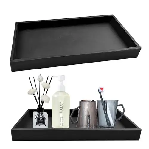 Produktbild: 2 Stück Badezimmer Tablett, 20x10x2cm Badezimmer Tablett Schwarz, Silikon Badezimmertablett, Tablett Schwarz rRechteckig, Tablett Badezimmer Geeignet für Badezimmer Küche Schminktisch (Schwarz)