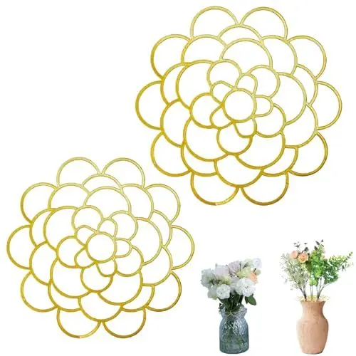 Produktbild: 2 Stück Blumenarrangement-Halter,blütenförmige Blumengitter,Wiederverwendbarer Blumen Blumengitter Werkzeug,Zum Befestigen von Pflanzen,Blumenarrangements,Vasenpflanzen(Gold,4Zoll+6Zoll)
