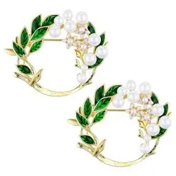 Produktbild: 2 Stück Brosche Damen Gardenia Blume Broschen mit Perle Grüne Blätter Brosche Broschen für Kleidung Brosche Vintage Schal Pins Perlen Brosche Sweater Zubehör für Frauen und Mädchen