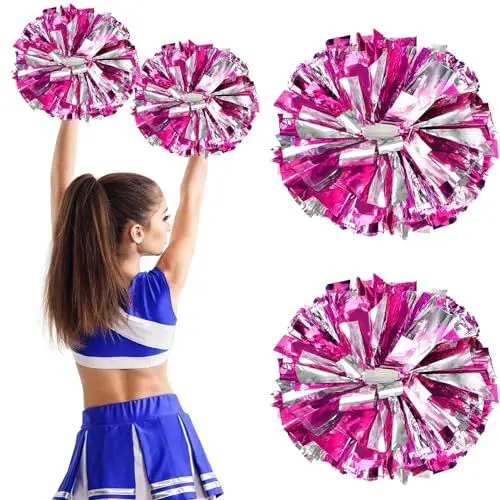 Produktbild: 2 Stück Cheerleader Pompons Sportkader Pom Poms Cheerleading Metallisch Cheerleading Pompons zum Kinder Cheerleader Pompons Handblumen mit Handle, für Sport Wettbewerb Team Geist (Silber Lila)
