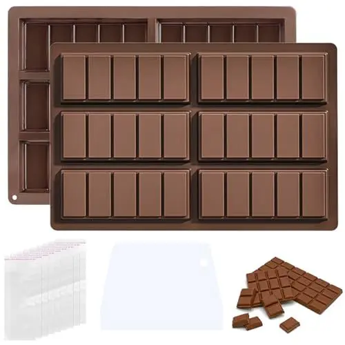 Produktbild: Silikon Schokoladenform Dubai Silikonformen Schokolade Form Tief 6 Hohlräume, Silikonform Schokolade Form Schokoladentafel Mit 1 Schaber und 100 Stück Beuteln, Schokoladen Form Füllen Pralinen