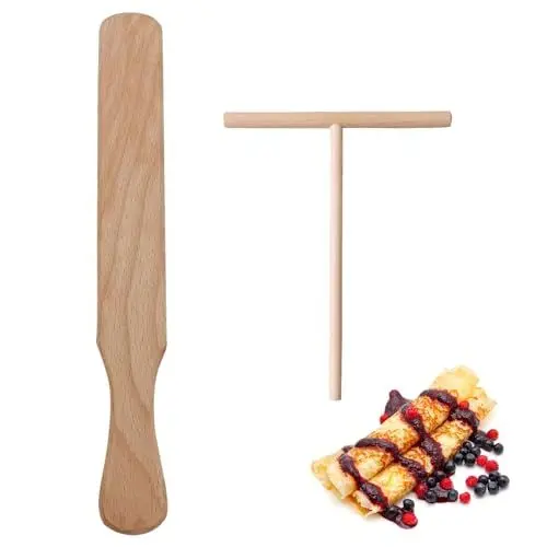 Produktbild: QttvbTna 2 Stück Crepes Verteiler, Crepes Zubehör Crepes Wender, Spatel Crepes Palatschinken, Pfannkuchen Verteiler Holz Crepe Spreader für Crepes Galettes Pfannkuchen