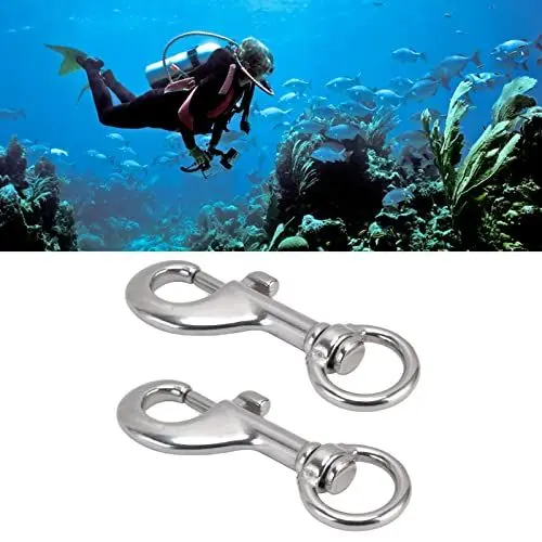 Produktbild: 2 Stück Drehbarer Ösenbolzen-Karabinerhaken, Einseitige Karabinerhaken aus Edelstahl 316 in Marinequalität für das Tauchen von Haustierleinen, 87 Mm