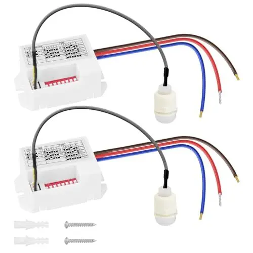 Produktbild: 2 Stück Einbau Bewegungsmelder, Mini Bewegungsmelder Innen, Einbau-Bewegungssensor Aussen mit Dämmerungssensor, Bewegungssensor IP42 Geschützt, Reichweite 8m bei 100°, Unterputz