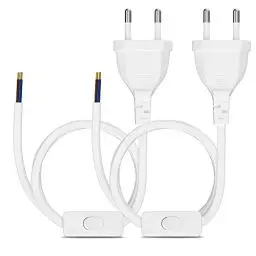 Produktbild: 2 Stück Euro Netzkabel mit Schalter, 3 Meter Euro Stecker Stromkabel, 2 X Ersatzkabel Anschlusskabel mit Schalter Typ C, 3 x 0,5 mm², für Leuchten, Lampen, Leuchtmittel,Weiß
