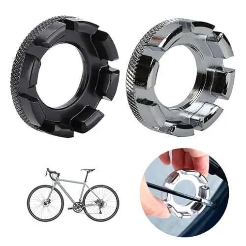 Produktbild: 2 Stück Fahrrad Speichenschlüssel,8 Wege Fahrradrad Speichenspanner 6 Größen 10-15 Gaug Anziehwerkzeug,Universal Speichenwerkzeug,Fahrradrad Nippelspannerl zum Zentrieren Reparieren(Silber+Schwarz)
