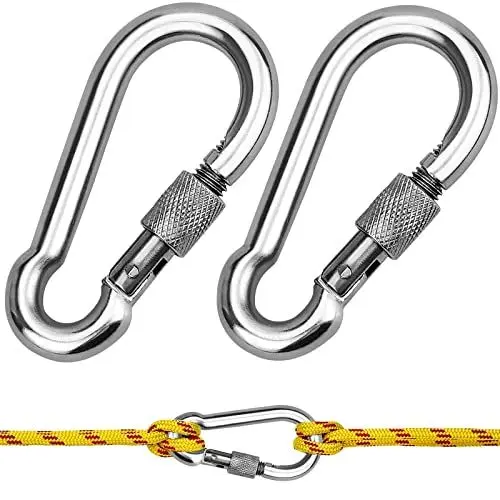 Produktbild: 2 Stück Feuerwehr Karabinerhaken Groß Schraubkarabiner Edelstahl 80mm x 8mm Mit Schraube Rostfrei Mit Verschluss Karabiner Tragfähigkeit/WLL: 400kg