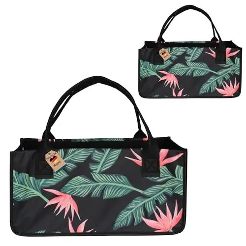 Produktbild: 2 Stück Filztaschen Einkaufstasche Kaminholztasche Kaminholzkorb Filz Zeitungsständer Zeitungskorb (Blume - Rosa)