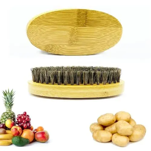 Produktbild: Gemüsebürste, 2 Stück Küchenbürste Holz Kartoffelbürste Spülbürste Wurzelbürste Holz Naturborsten für Kartoffeln, Karotten und Gemüse